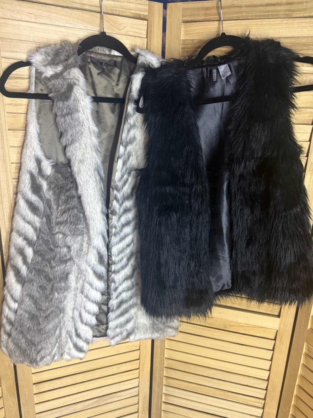 Faux Fur Vest Duo - Grey Striped & Black